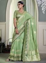 Crepe Pista Green Festival Wear Weaving  Saree